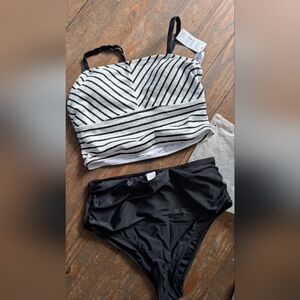 Cupshe Black and White Striped Bikini Set